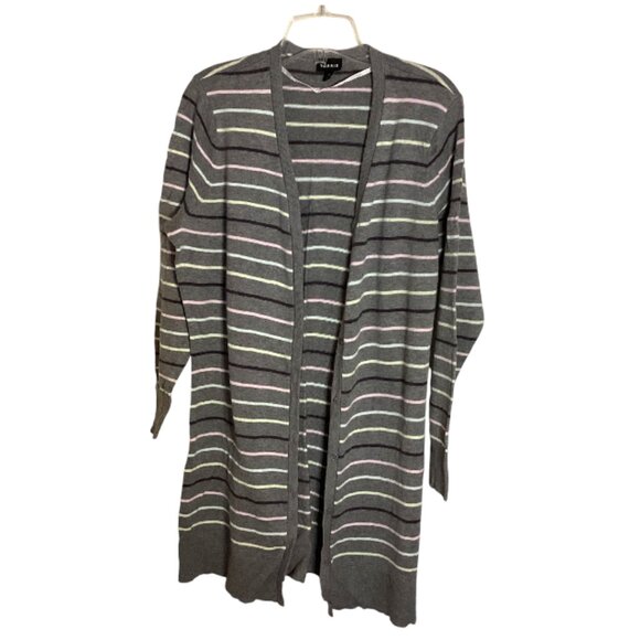 Torrid Women's Long Knit Cardigan Size 0 Gray Striped Button Down Front Soft - Picture 1 of 7